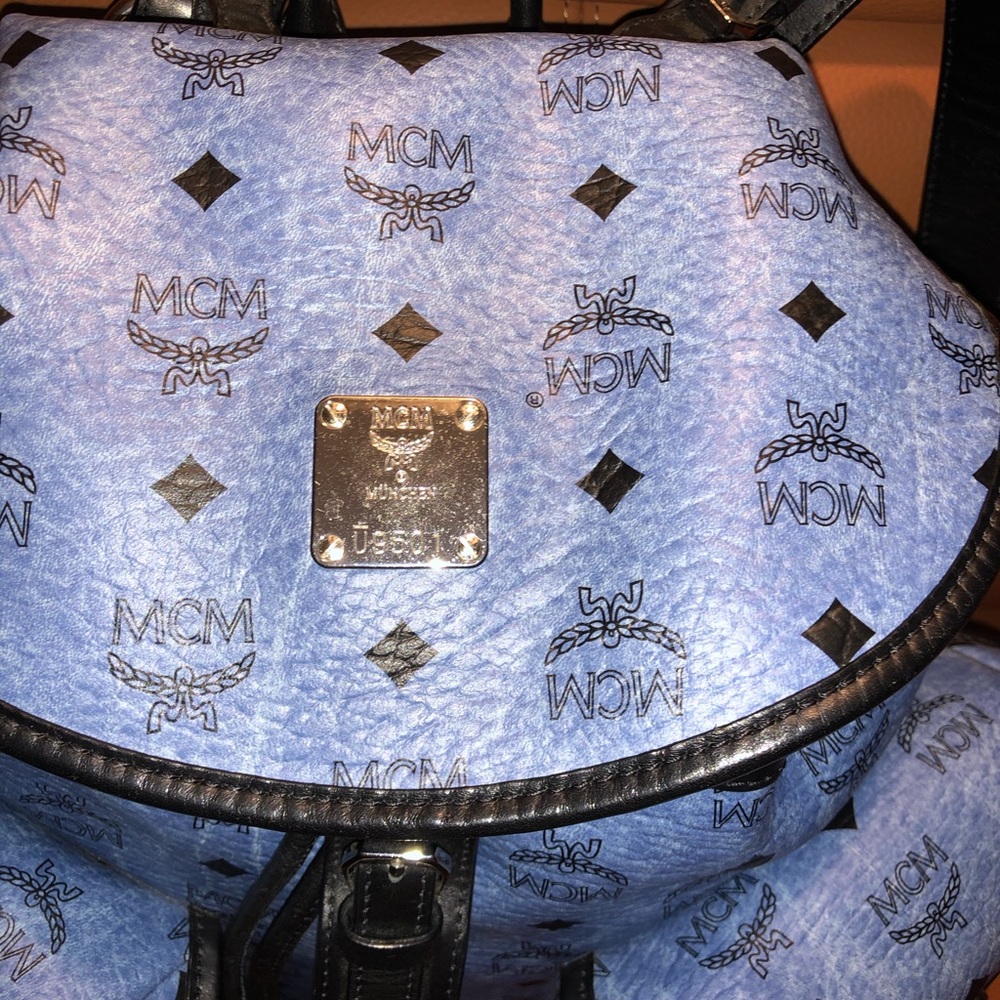 MCM Heritage Double Pocket Backpack Denim Blue - Picture 5 of 14